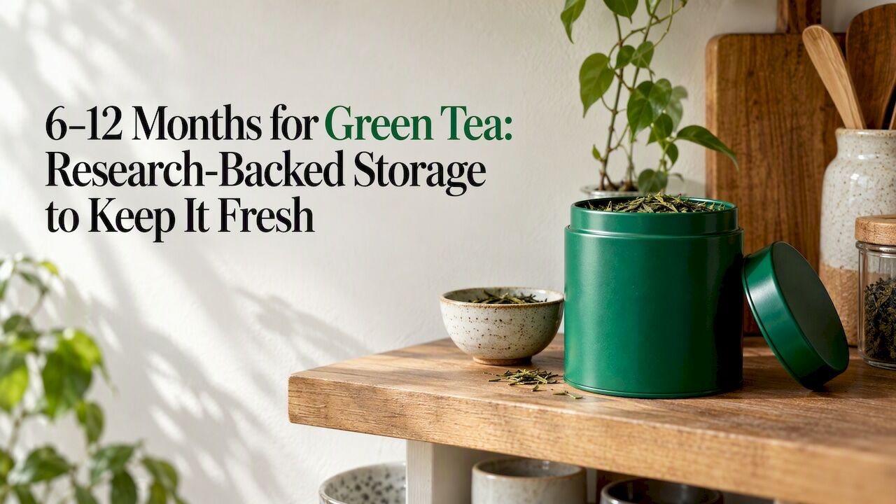 Opaque tin storing loose green tea